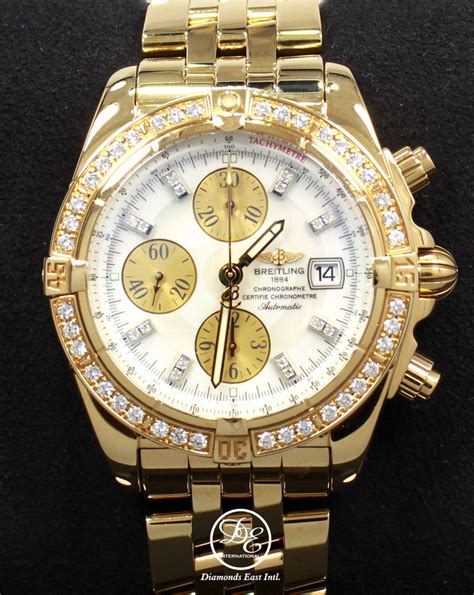 breitling chronomat 18k gold k13357aj diamond bezel|breitling automatic caliber.